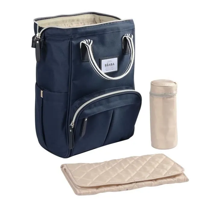 BEABA Sac à Dos à Langer pour Bébé Wellington, Grande capacité de rangement, Tapis à langer inclus, Grande ouverture, Bleu-1