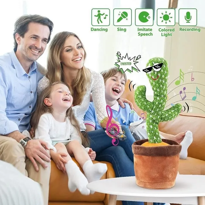 Cactus Qui Danse Cactus en Peluche Dansant, Cactus Chantant ,Cactus Parlant Repete Accessoire de Maison Cadeaux pour Enfants-1
