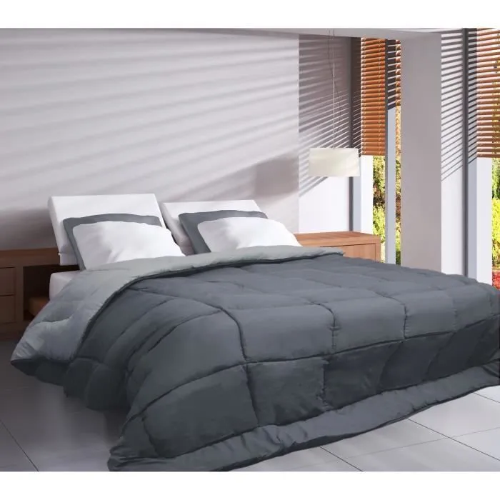 CALGARY Couette chaude Microfibre 400g/m² Gris & Argent 140x200cm-1