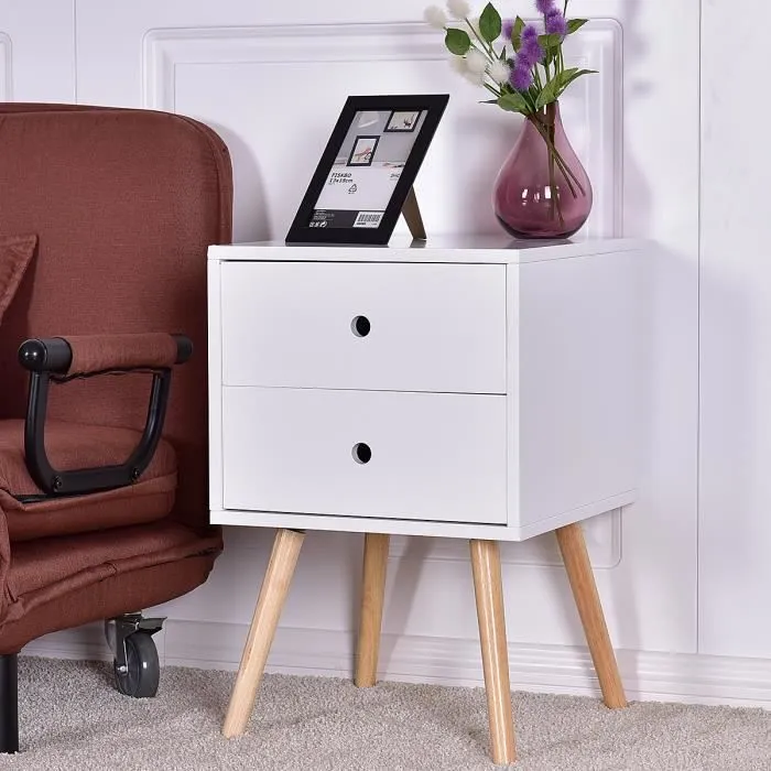 COSTWAY Table de Chevet Blanche Scandinave avec 2 Tiroirs Fait en MDF Table de Nuit pour Chambre,Salle,Salon40 x 40 x 56 CM-1