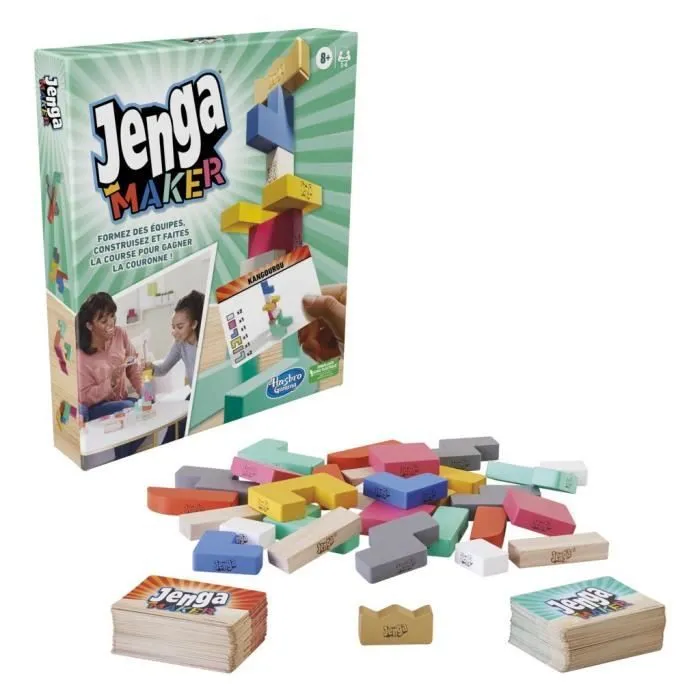 Jenga Maker, tour d'empilage avec blocs en bois massif véritable, jeu pour enfants, à partir de 8 ans, pour 2 à 6 joueurs-4