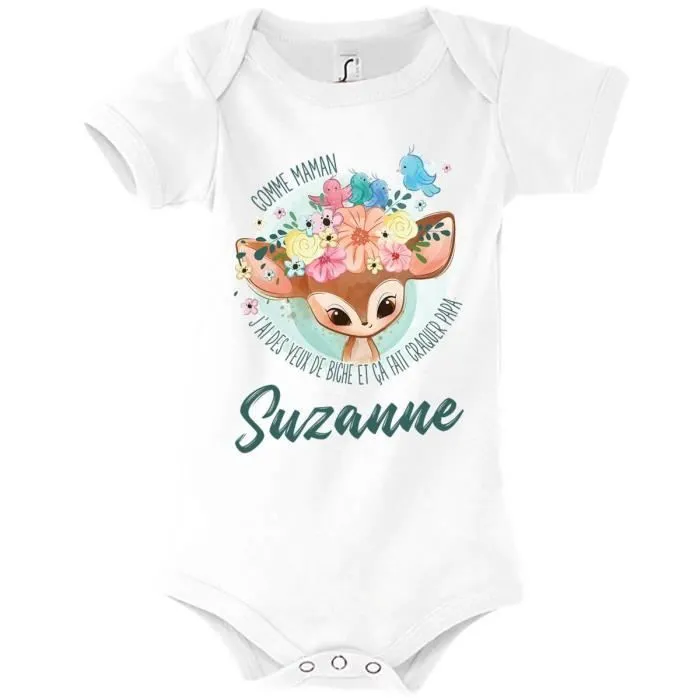 Suzanne | Body bébé prénom fille | Comme Maman yeux de biche | Vêtement bébé adorable pour nou 3-6-mois-0