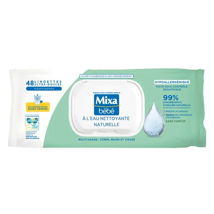 Lot de 18 - MIXA BÉBÉ LINGETTES NETTOYANTES A L'EAU NATURELLE x48-1