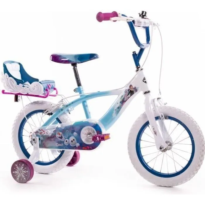 Vélo Enfant Disney - Reine des Neiges - Roues 14" - Age 4-6 ans - 2 Freins - Stabilisateurs - Blanc - Produit HUFFY-0