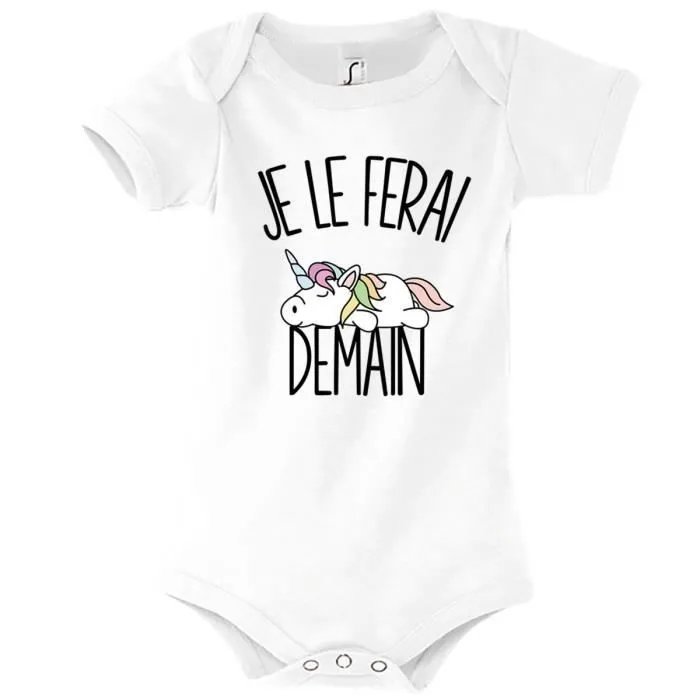 Body bébé Licorne - Planetee - Collection Animaux Humour Mignon - Blanc - 3-6 mois-0