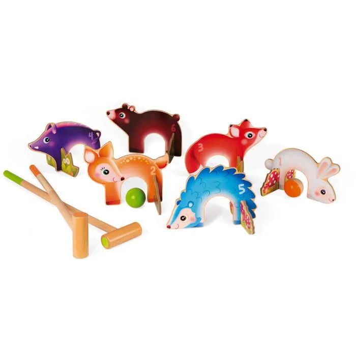 Jeu de croquet en bois massif - JANOD - Animaux de la Forêt - Dès 3 Ans-0