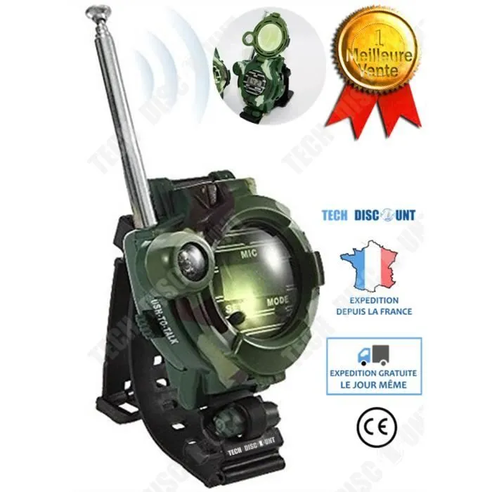 TD® Talkie walkie pour enfant de montre militaire haut parleur pas cher sécurité sport de chantier fille garçon accessoire adulte-0