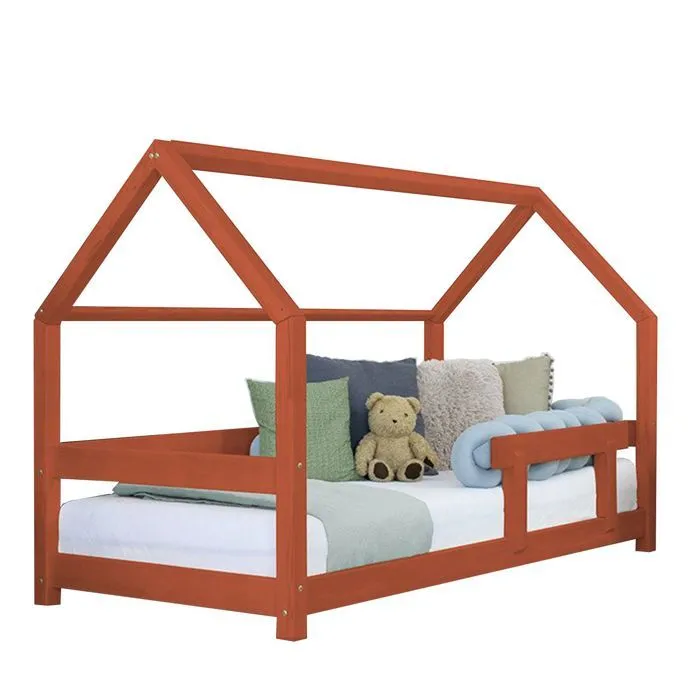 Lit cabane enfant TERY 70 x 160 rouge brique-0