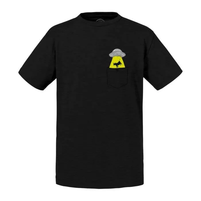 T-shirt Enfant Noir Poche Surprise OVNI Extraterrestre Vache Dessin-0