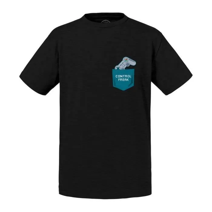 T-shirt Enfant Noir Control Freak Poche Surprise Jeux Vidéo Manette-0