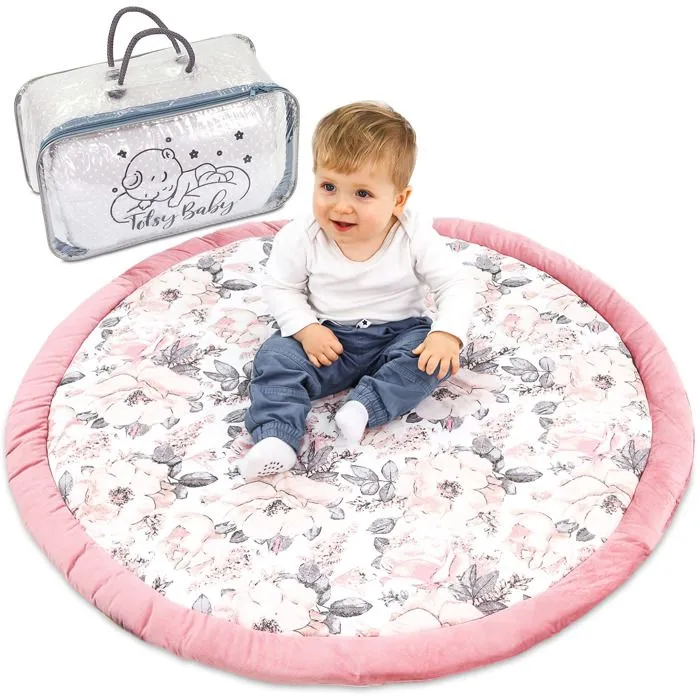 Coussin de sol enfants à volants 100 cm - matelas de sol coin cosy chambre d'enfant rond rampant couverture pour bébé Rose-0
