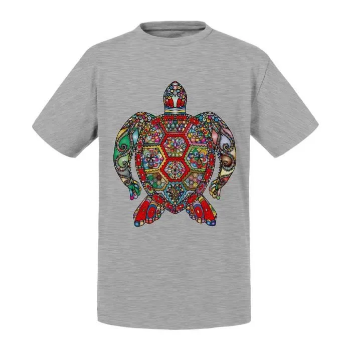 T-shirt Enfant Gris Dessin Tortue de Mer Tribal Ocean Mer Plonge-0