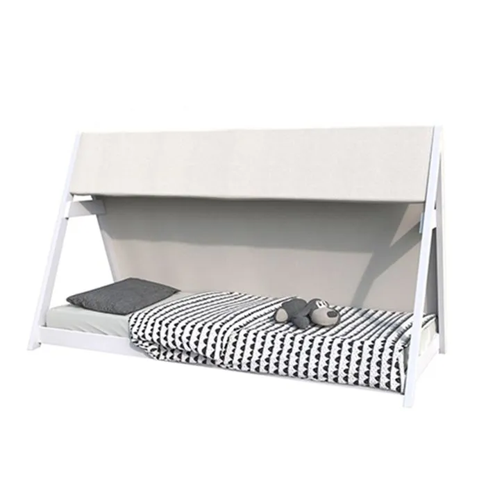 Lit cabane Tipi 70x140 cm avec sommier et toile - Blanc-1