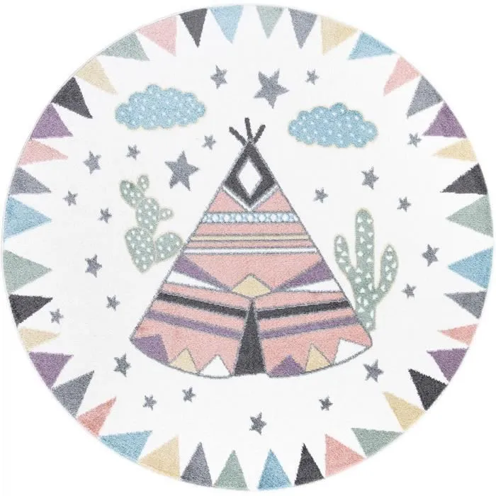 Tapis enfant rond TIPI Multicolore - IMAGINE - 120x120cm - Matières haute gamme-0