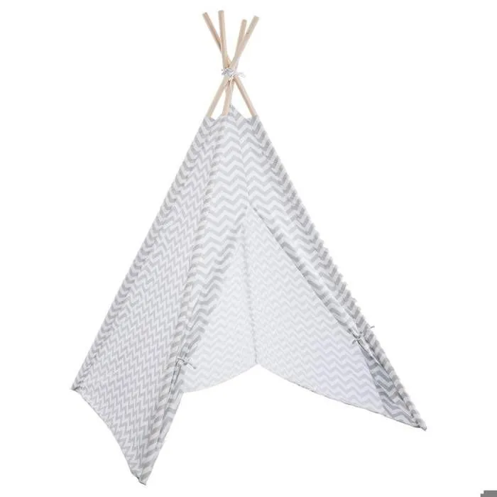 Tipi enfant - ATMOSPHERA - Gris - Polyester et peuplier - Imprimé zigzags blancs et gris-0