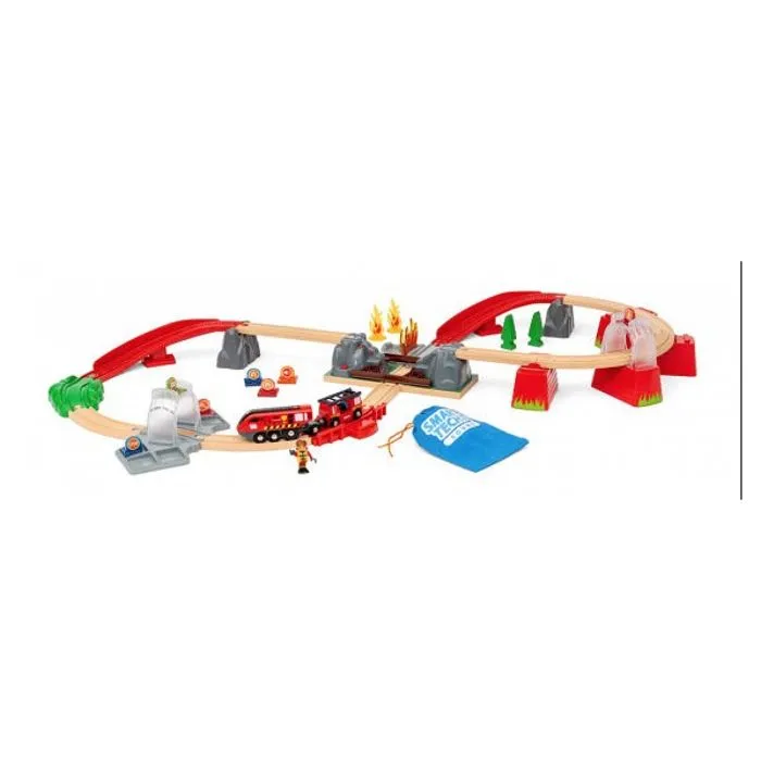Circuit de train en bois - BRIO - 36004 - Smart Tech Sound - Thème pompier - 14 pièces-0