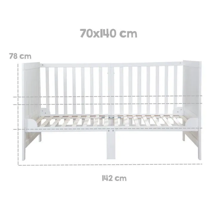 Lit Bébé Évolutif 70 x 140 ROBA Easy Sleep - Coins de Transformation Inclus - Bois Laqué Blanc-5