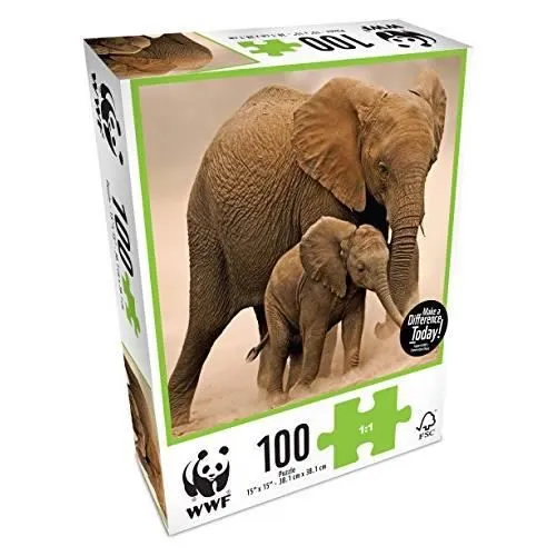 WWF- Puzzle 100 pièces-Animaux-Famille éléphant, 102 102