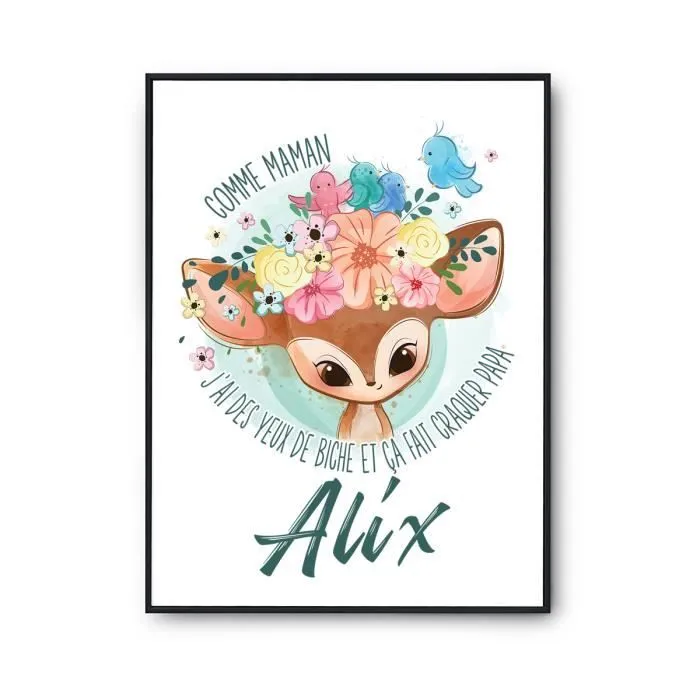 Affiche prénom Alix Biche | Poster pour chambre bébé et enfant pour décoration murale qualité papier Premium A4-0
