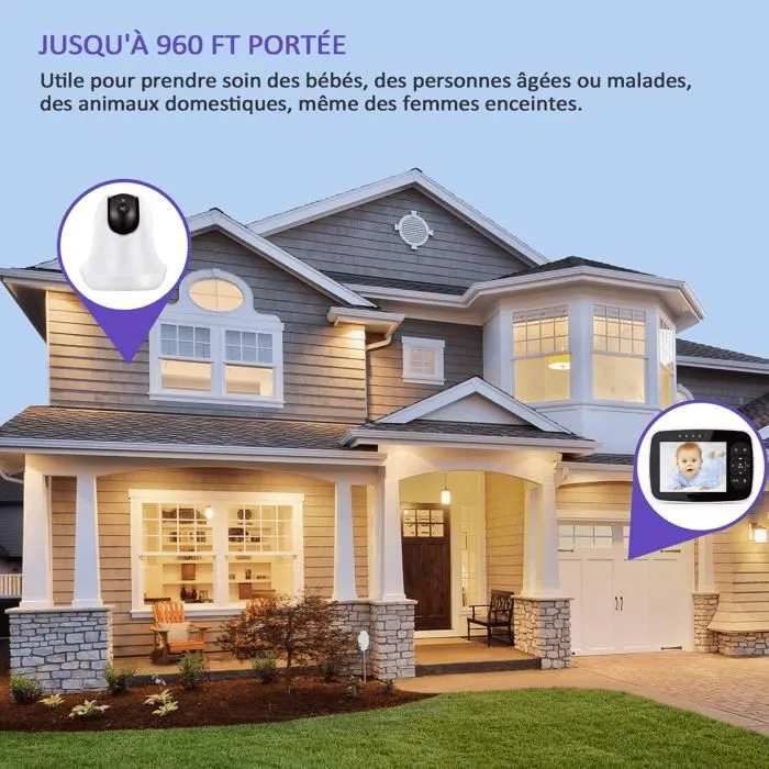 Moniteur pour Bébé MAGICFOX BabyPhone 3.5" - Caméra rotative 360° - Vision Nocturne - Mode VOX-3