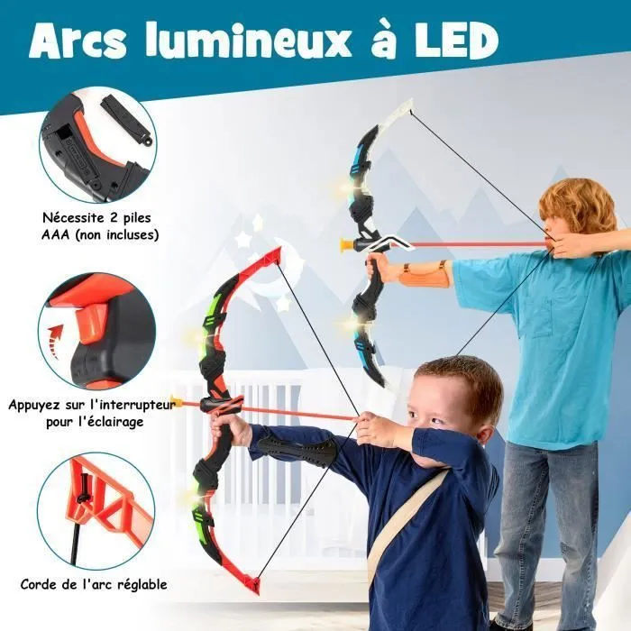COSTWAY Arc et Flèche Enfants, Ensemble de Tir à L'arc Jouet - 20 Ventouse Flèches, Cible, 2 Arcs 2 Carquois,Effect Lumières LED-1