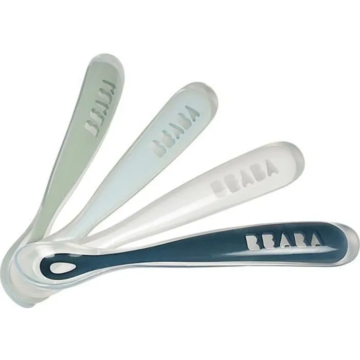 Cuillères en silicone pour bébé BEABA - Lot de 4 - Souple et ergonomique - Storm-0