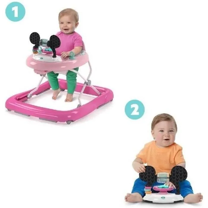 DISNEY BABY Trotteur bébé fille évolutif et pliable 2-en-1 - Minnie - Avec jouet d'éveil amovible intégré, Musique, Hauteur Réglable-3