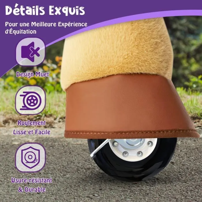 Cheval à Bascule Poney Scooter pour Enfant - PONYCYCLE Modèle E - Brun Clair - 4-8 ans-3