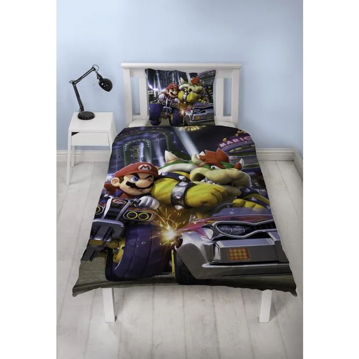 Mario Kart, Parure de Lit Enfant Imprimée Réversible, Modèle Mario vs Bowser, Housse de Couette 140x200 cm, Taie d’Oreiller 63x63 cm-2