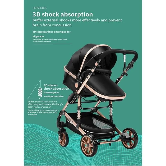 BAZARLAND30 Poussette 3 en 1 Bébé Combinée Siège-Auto Nacelle Trio Réversible Réglable Haute Qualité Roues increvables Canne khaki-1