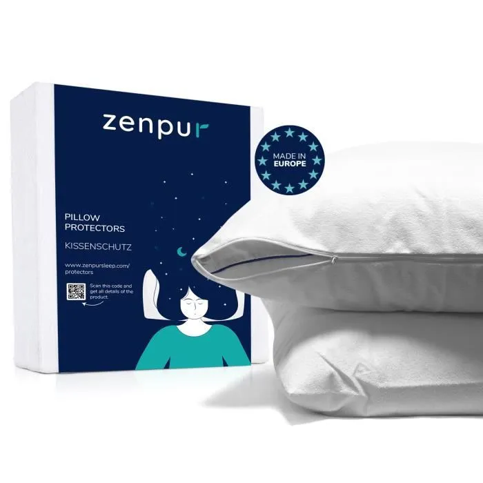 ZenPur - Lot de 2 Protège Oreiller 50x70 cm 100% Imperméables Anti-Acariens et Anti-Bactérien - Fabrication Européenne 50 x 70 cm