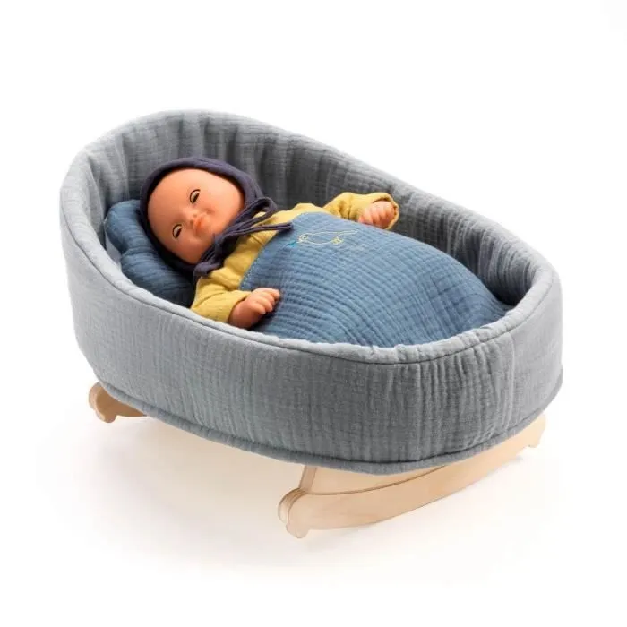 Berceau à bascule Blue Dream - DJECO - Pour poupons de 30 à 36 cm - Housse en tissu-0