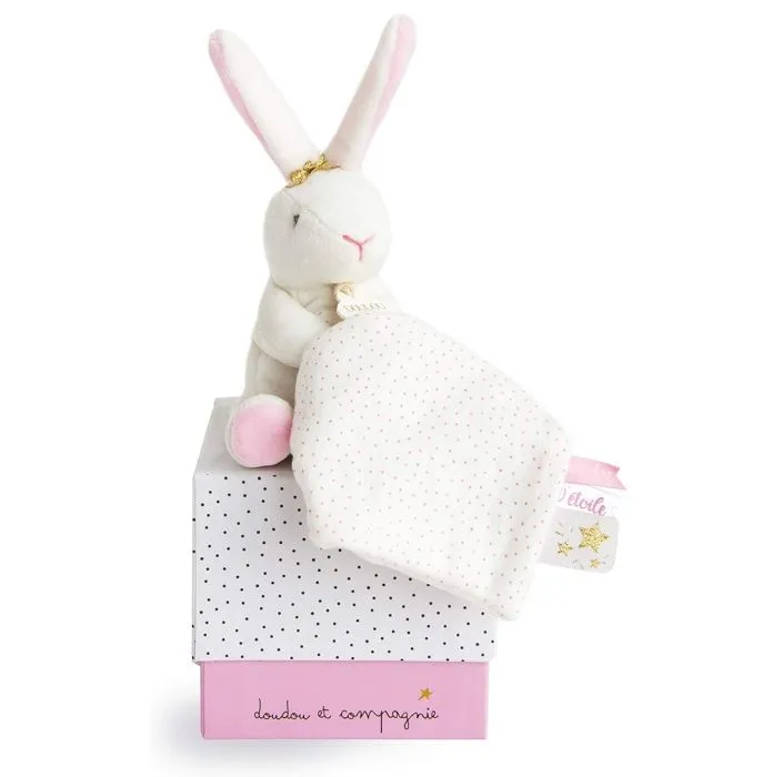 Doudou - Doudou et Compagnie - Lapin Rose Fleurs - 10 cm pantin - Poudre de Perlidoudou-1