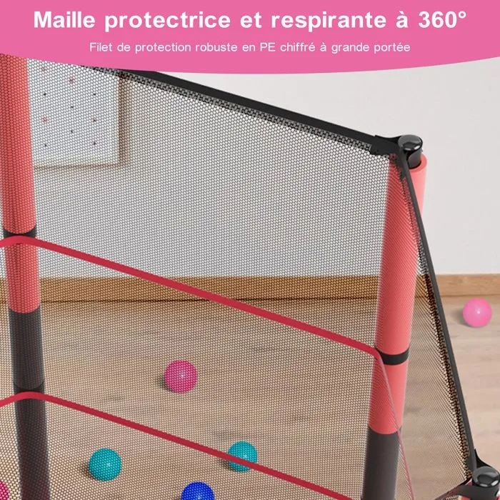 Trampoline enfant et adulte-K IKIDO-Ø 140x160H-Trampoline de jardin avec Filet de sécurité-Ressort-Cadre en acier-Rouge-2