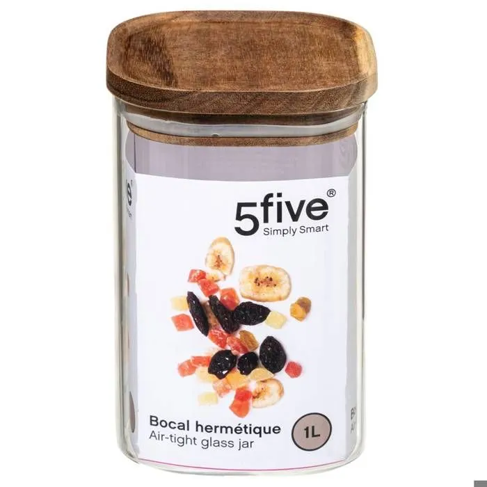 Bocal en Verre "Hermet" 1L Transparent & Marron-2