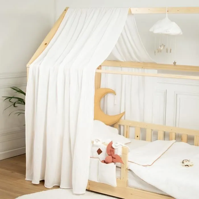 Ciel de Lit Cabane en gaze de coton SOLO Blanc 130x330 cm-2