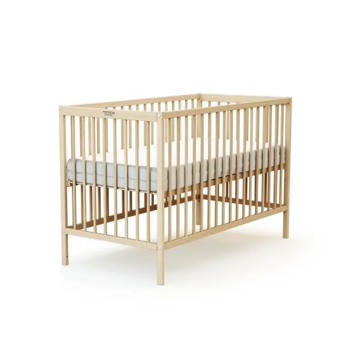 Lit à barreaux en bois brut - FORMULA BABY - 60 x 120 cm - Sommier réglable sur 3 hauteurs-1