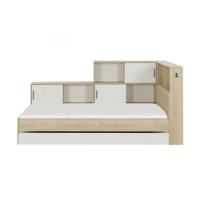 GAMI Erwan Lit enfant avec rangements - Décor blanc et châtaignier - 90 x 200 cm-2