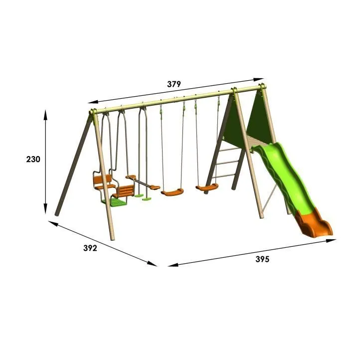 Portique bois et métal - 2,30m - 2 balançoires, 1 face à face, 1 nacelle et 1 toboggan 2,63m - KAHUNA TRIGANO-2