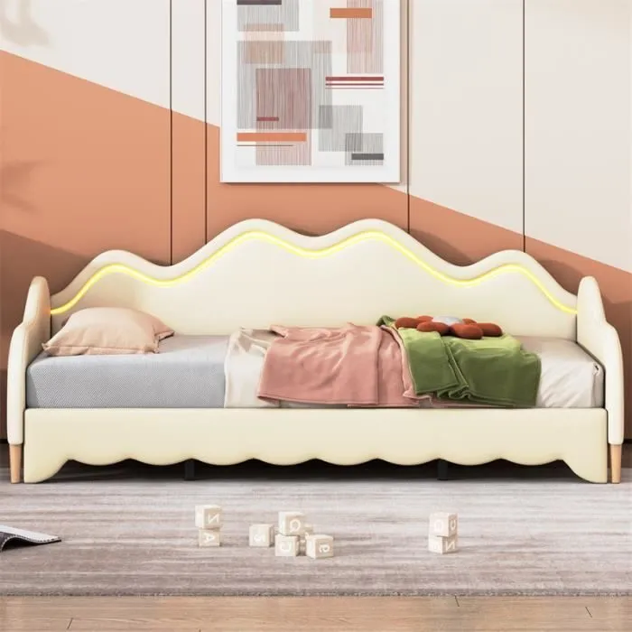 Lit gigogne - DREAMMESPACE - 90-180x190cm - simili cuir - LED-1