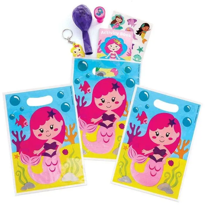 Pochette cadeau Baker ross - FC988 - Sac Anniversaire Enfant motif Sirene - Lot de 10, Decoration Anniversaire Enfant ()-0