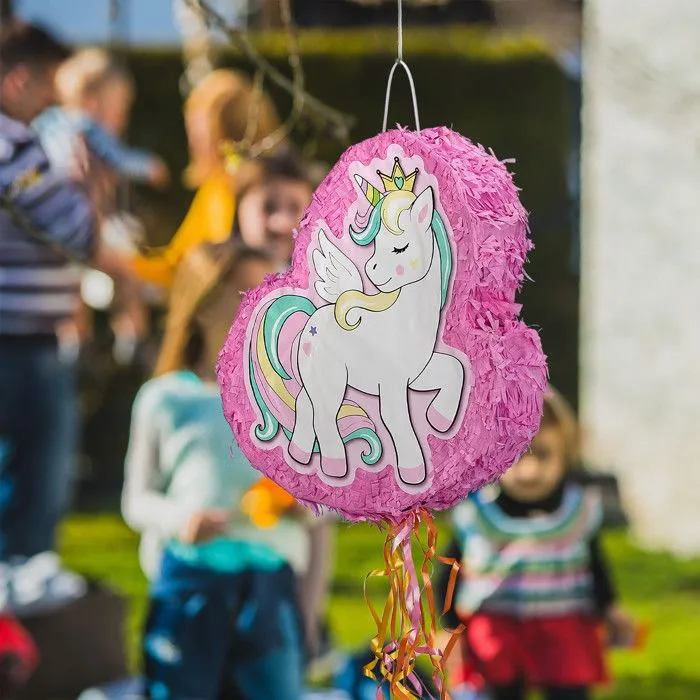 Relaxdays Pinata licorne, à remplir, anniversaire d’enfant, à accrocher, HxLxP : 43 x 42 x 9 cm, rose-4