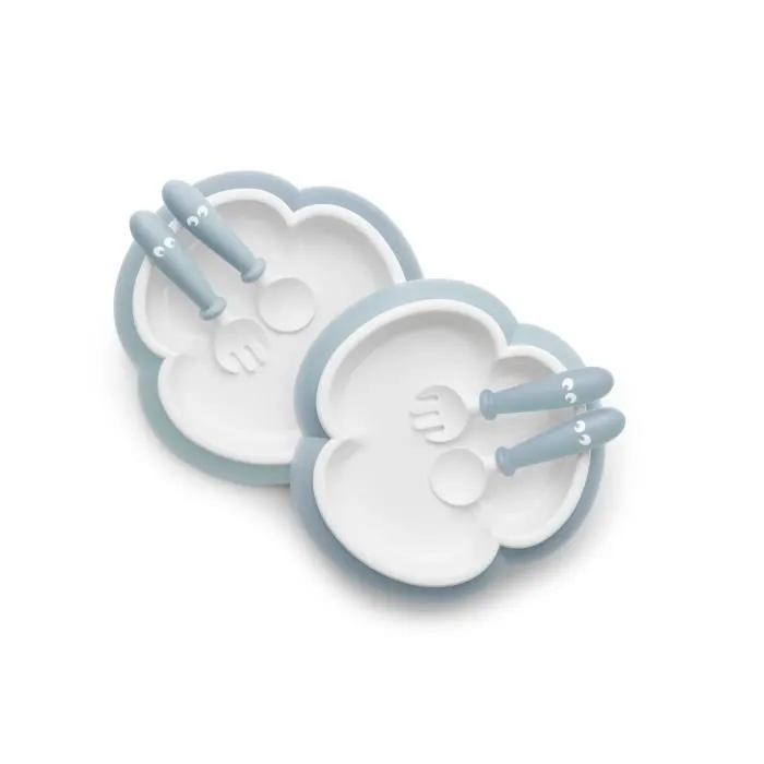 BABYBJÖRN Assiette, Cuillère et Fourchette pour Bébé, 2 ensembles, Bleu pastel-0