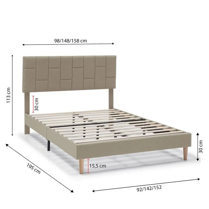 Cadre de lit plateforme Sorni capitonné 30 cm, 90x190 cm, Beige-4