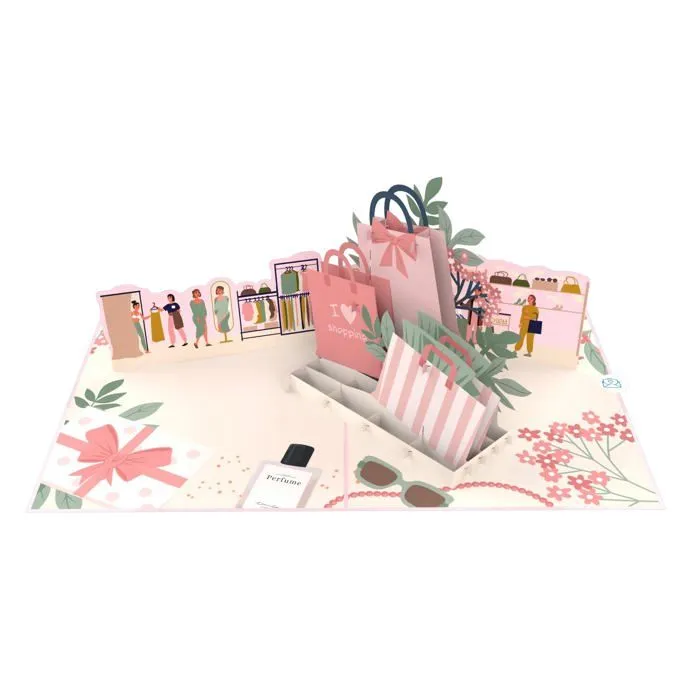 Mokio - DDD-097 - ® Carte Pop-Up Shopping Carte cadeau 3D pour une virée shopping, Carte de vux d'anniversaire-1