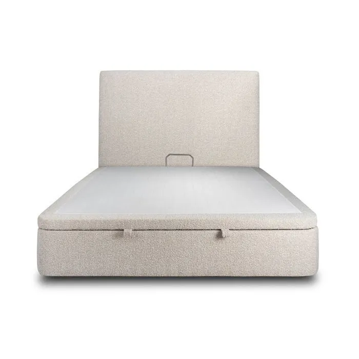 Lit coffre - Bouclette Beige - 140x190cm - Structure en acier renforcée-1