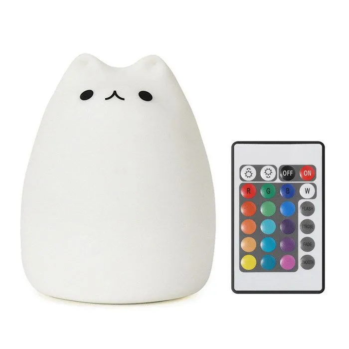 TD® Veilleuse pour bébé ou pour enfants télécommande lampe de chevet silicone chaton chargement USB lumière LED petit chat mignon-0