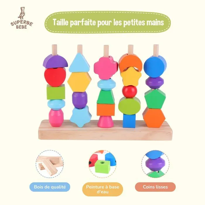Formes en bois à empiler et trier - Jeu d'éveil | SUPERBE BEBE-1