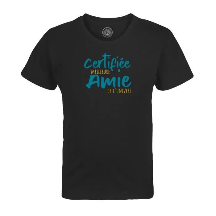 T-shirt Enfant Noir Certifiée meilleure Amie de l'univers Fille Amie Copine Amitié-0