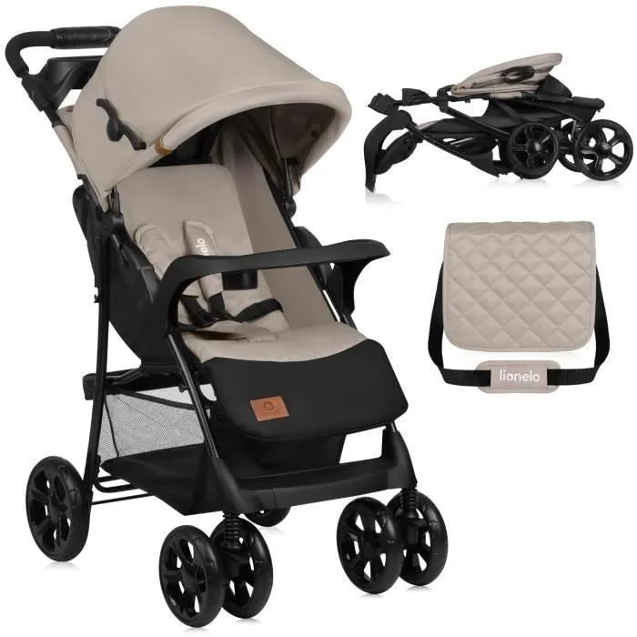 Poussette canne légère LIONELO Emma - Plage rapide - 6-36 mois - Sac inclus - Grand panier - Beige-0
